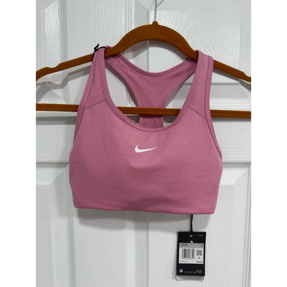 Nike Womens Medium Support One-Piece Pad Sports Bra Pink XS NEW
